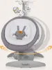 A baby swing chair is shown in multiple positions to demonstrate its movement. Produktbild-Vorschau