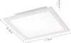 A square white LED panel light with dimensions indicated. Produktbild-Vorschau