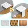 A collage comparing two types of shower seats, with examples of different textures below. Produktbild-Vorschau