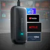 A car adapter is shown in front of a screen displaying various streaming service logos. Produktbild-Vorschau
