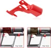 A red trigger switch accessory for Dyson vacuum cleaners is shown, along with two inset images demonstrating its compatibility with Dyson V10 and V11 models. Produktbild-Vorschau