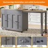 A kitchen island with an extendable countertop, shown in a kitchen setting with close-up details of its features. Produktbild-Vorschau