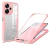 A pink and clear phone case is shown in two configurations: one assembled and one disassembled to show how a phone fits inside. Produktbild-Vorschau