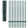 A roll of green wire mesh fencing and a set of green metal fence posts are laid out on a white background. Náhled obrázku produktu
