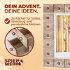 A close-up view of a wooden advent calendar with drawers, featuring text and a logo. Anteprima dell’immagine prodotto