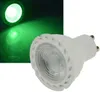 A green LED spotlight bulb is shown in a close-up, with a separate inset showing the light it emits. Produktbild-Vorschau