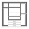 A line drawing illustration of an open wardrobe with shelves, drawers, and hanging rails. Náhľad obrázku produktu