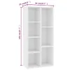 A white, multi-compartment bookshelf with dimensions indicated. Produktbild-Vorschau