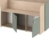 A close-up view of the lower section of a bed frame with storage compartments. Produktbild-Vorschau