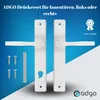 A product image showcasing two white door handles with a blue gradient background, along with screws and a metal strip. Anteprima dell’immagine prodotto
