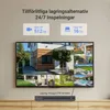 A television displaying a multi-camera security system feed, with promotional text and storage options above. A DVR unit is shown below the TV. Náhľad obrázku produktu