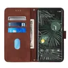 A brown flip leather phone case with card slots is shown open, revealing a smartphone with a green leafy background on its screen. Náhled obrázku produktu