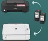 Two printers and two ink cartridges are shown with arrows indicating a connection. Náhled obrázku produktu