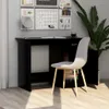A black desk with a chair in front of it, set up in a home office or study environment. Anteprima dell’immagine prodotto