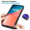 Hands are shown assembling a black phone case onto a smartphone. Produktbild-Vorschau