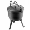 A black cast iron pot with three legs and a lid. Podgląd zdjęcia produktu