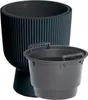 A black planter with a ribbed design and a black inner pot with handles, shown against a white background. Podgląd zdjęcia produktu