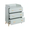 A light green changing table with three drawers, shown from a slightly elevated diagonal angle against a white background. Podgląd zdjęcia produktu