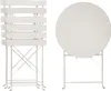 A white metal bistro table and two chairs, folded and displayed side-by-side against a white background. Náhled obrázku produktu