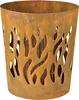 A rusted metal fire pit with a cut-out flame pattern. Produktbild-Vorschau