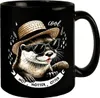 Otter mit Strohhut und Sonnenbrille Tasse in Schwarz mit Produktbild-Vorschau 1