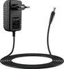 A black AC/DC adapter with a coiled cable and a European plug. Voir les images du produit