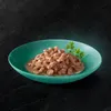 A close-up shot of kitten food in a teal bowl, garnished with a sprig of parsley, against a dark, textured background. Anteprima dell’immagine prodotto
