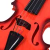 A close-up view of the body of a red violin, focusing on the strings, bridge, and f-holes. Produktbild-Vorschau