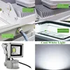 A collage of images showing different aspects of an LED floodlight with a motion sensor. Produktbild-Vorschau