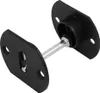 A close-up, angled view of two black plastic furniture connectors, each with a metal pin extending from its center. The connectors are on a white background. Podgląd zdjęcia produktu
