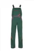 A pair of green and orange bib overalls is shown against a white background. Produktbild-Vorschau