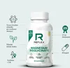 A product shot of a bottle of Reflex Nutrition Magnesium Bisglycinate capsules, with marketing text and icons around it. Náhľad obrázku produktu
