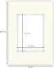 A cream-colored mat with a rectangular cutout for a picture, showing dimensions. Produktbild-Vorschau