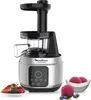 A silver and black juicer is shown on a white background, with a small plate of berries and a bowl of sorbet next to it. Náhled obrázku produktu