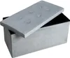 A light gray storage ottoman with its lid partially open, revealing a black interior. The lid is tufted with buttons. Produktbild-Vorschau