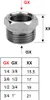 A diagram and size chart for a metal fitting. Náhled obrázku produktu