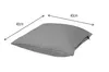 A gray cushion is shown with dimensions indicated by arrows and text. Produktbild-Vorschau