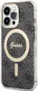 A close-up side view of an iPhone 13 Pro Max case with a black and gray Guess logo pattern. Voir les images du produit