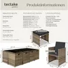 Product information and dimensions for a rattan garden furniture set. Náhled obrázku produktu