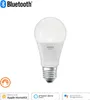 A smart LED light bulb on a white background with compatibility logos at the bottom. Produktbild-Vorschau
