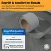 A roll of gray repair tape is shown, with text overlays and logos indicating quality certifications. Produktbild-Vorschau