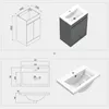 A collage of technical drawings and 3D renderings of a bathroom vanity and sink. Produktbild-Vorschau