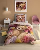 A bedroom scene with a bed, nightstand, and chair, featuring bedding with a teddy bear and floral print. Produktbild-Vorschau
