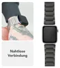 A collage showing an Apple Watch on a wrist and a separate image of an Apple Watch with a metal band, with text overlay. Produktbild-Vorschau