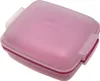 A pink square food container with a translucent lid. Produktbild-Vorschau