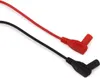 A close-up shot of the ends of two multimeter test leads, one red and one black, against a white background. Produktbild-Vorschau