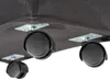 A close-up view of the bottom of a black laundry basket, showing the casters and their mounting plates. Produktbild-Vorschau