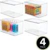 Four clear storage boxes, two of which contain items, are arranged in a collage. Produktbild-Vorschau