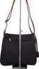 A dark blue handbag with brown straps is displayed on a stand against a white background. Produktbild-Vorschau