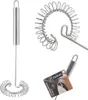 A collage of images showing a stainless steel whisk from different angles, including a close-up of the handle and the whisking coils, and a product tag. Produktbild-Vorschau